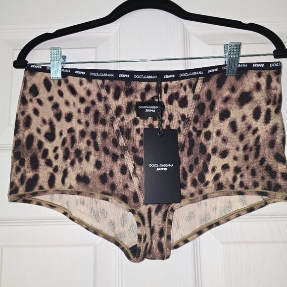 SKIMS x DOLCE & GABBANA Leopard Print Cotton Rib Tank & Boy Short Set Sz L NWT - Picture 6 of 9